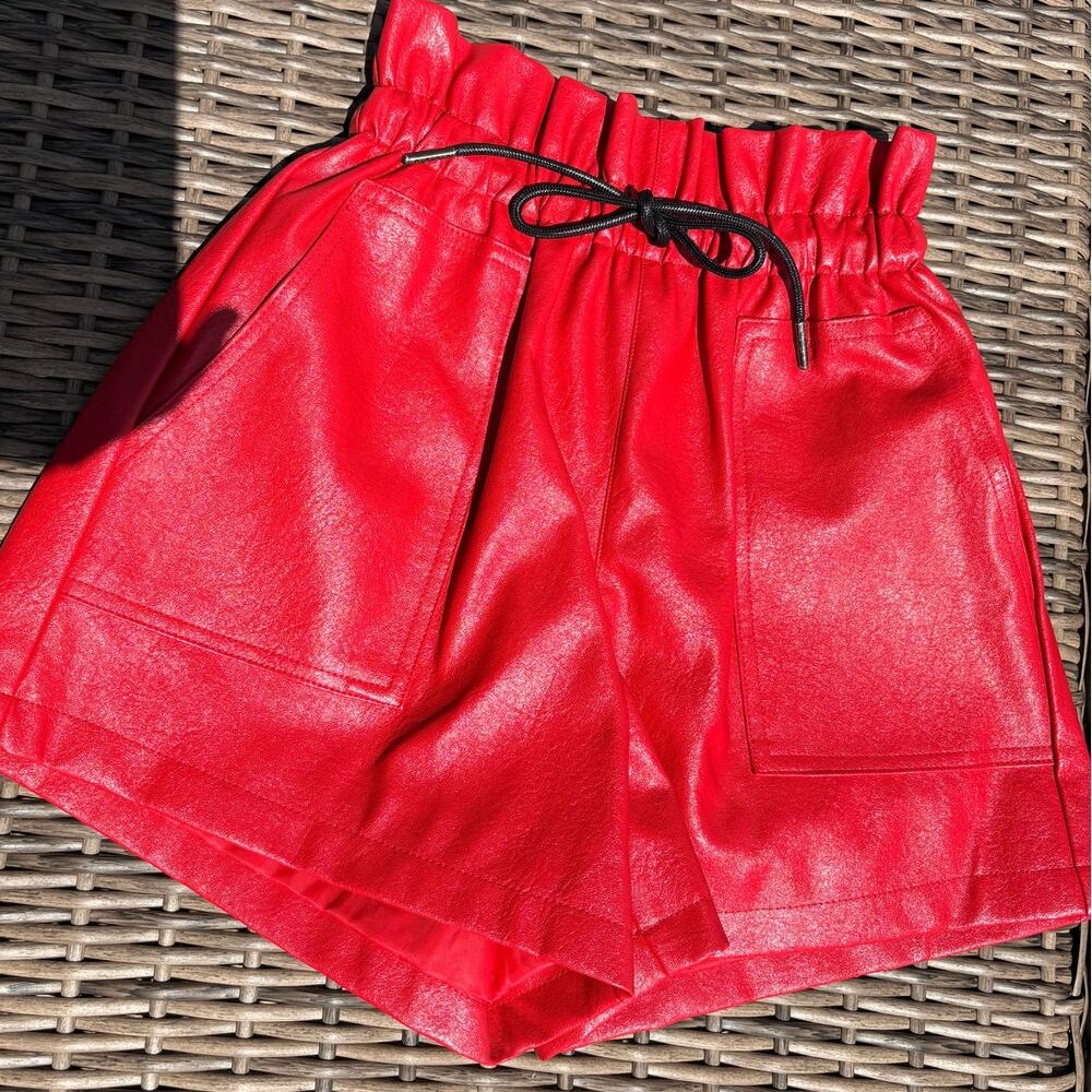 Red leather shorts